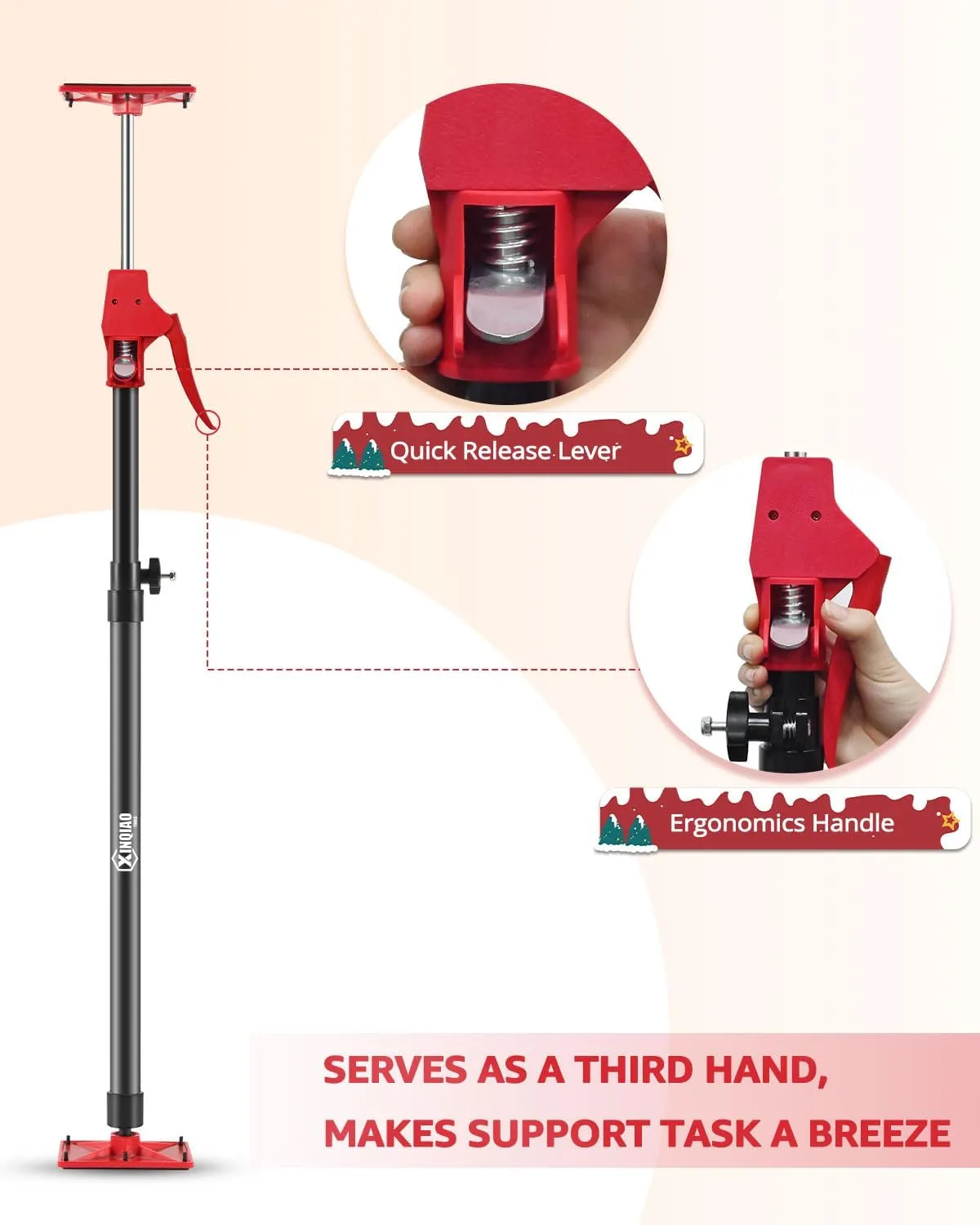 XINQIAO Cabinet Jacks for Installing Cabinets, Light Duty Third Hand Tools Adjustable Support Pole from 15.7 in to 27.6 in, 1 PC