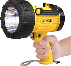 XINXI Rechargeable Spotlight with 1200 Lumens, 4 Light Modes and USB Charger for Hiking, Boating, Hunting, IP67 Waterproof Handheld Flashlight with red Filter(Yellow)