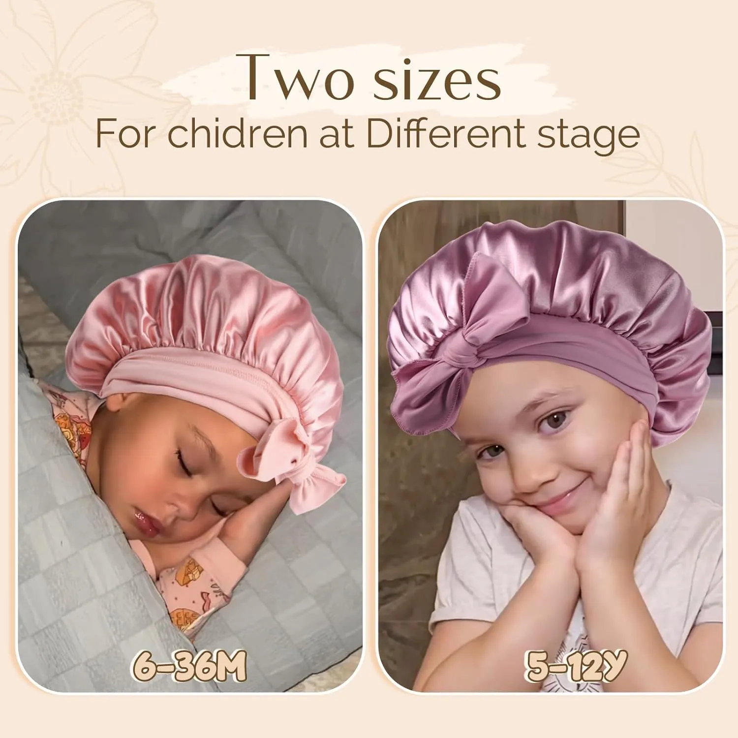 YANIBEST 2 PCS Baby Bonnet Silk Satin Bonnet for Kids Sleeping Cap Curly Natural Hair Silk Bonnets for Girls Boys Infant