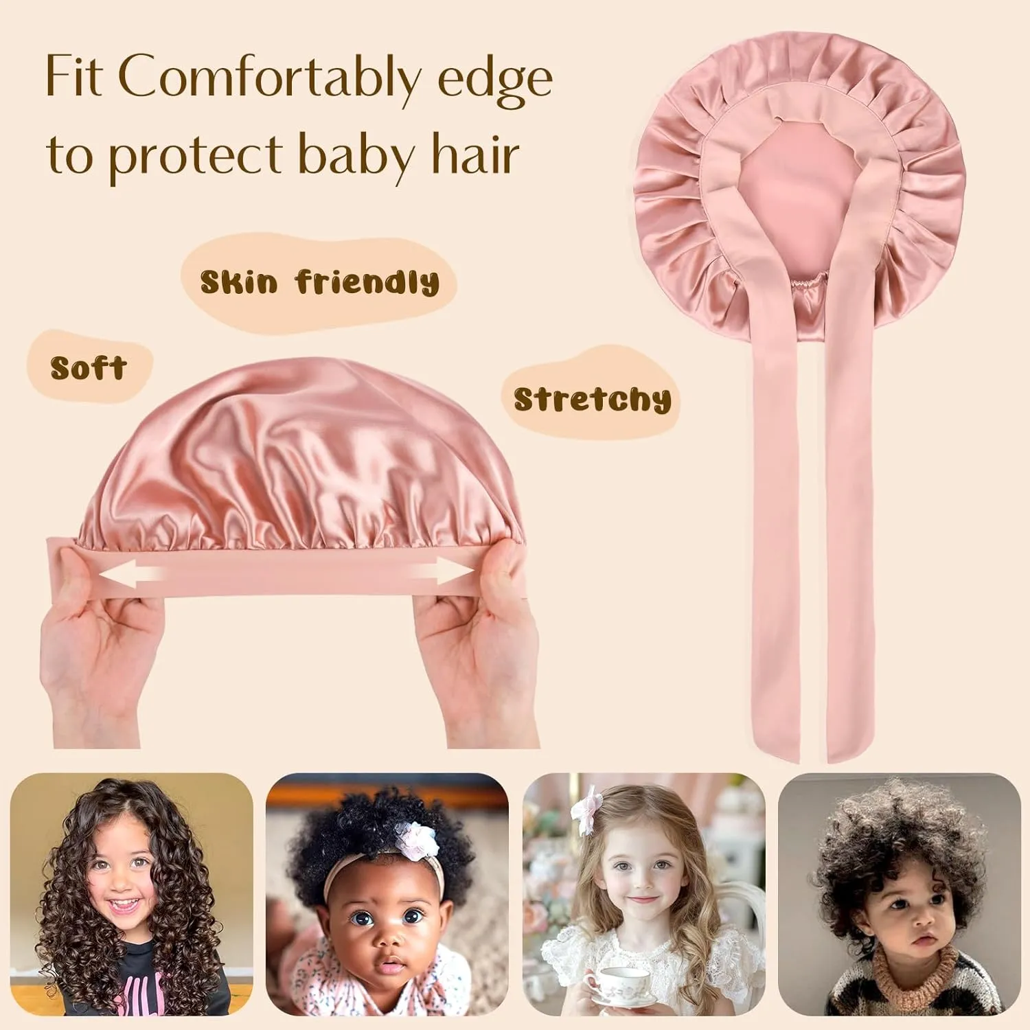 YANIBEST 2 PCS Baby Bonnet Silk Satin Bonnet for Kids Sleeping Cap Curly Natural Hair Silk Bonnets for Girls Boys Infant