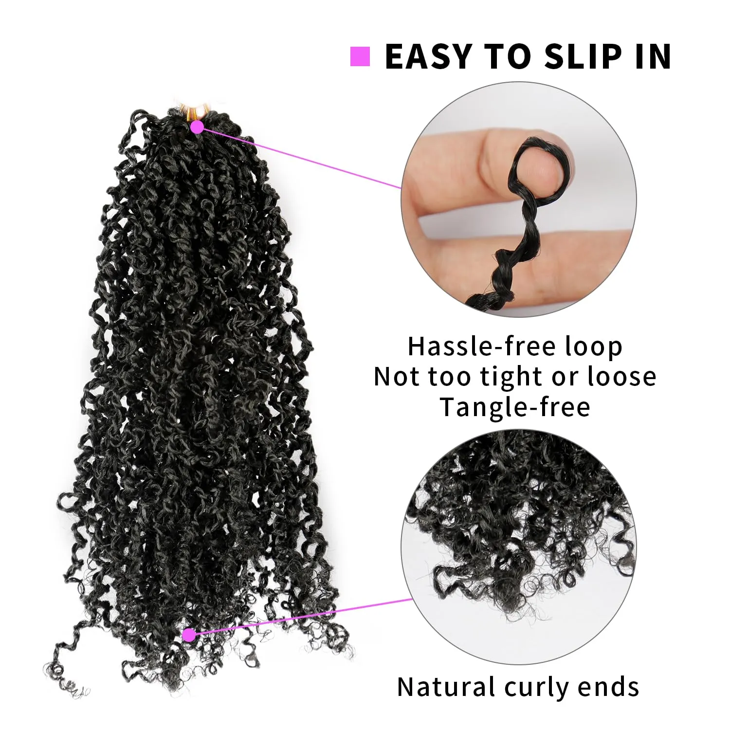 Yanky Twist Crochet Hair 9 Packs (270 Strands) - Pre-looped Crochet Hair, Pre-Twisted, Tangle-Free, Lightweight Crochet Braids Synthetic Hair Extensions for Women (1B, 8 Inch)