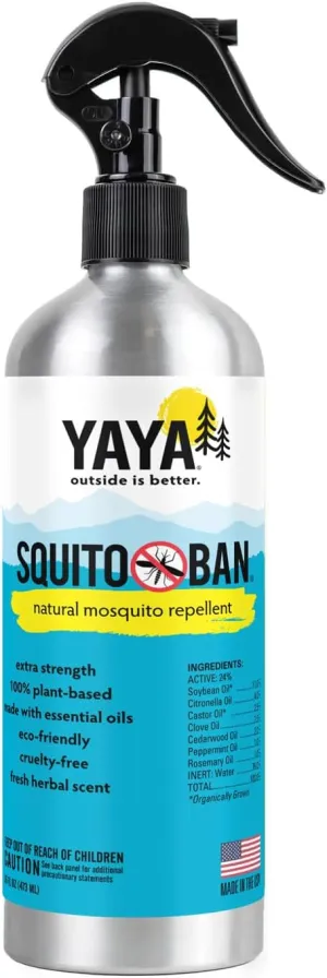 Yaya Organics Mosquito Repellent, All Natural Bug Spray, Proven Effective, Family Friendly, Deet-Free | 16 ounces