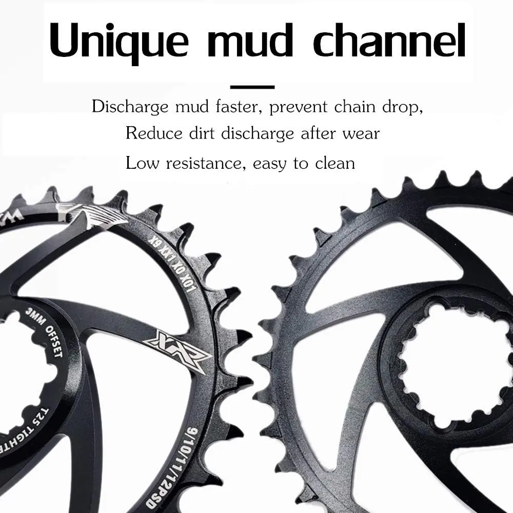 YBEKI Narrow-Wide Chainring 30T-38T - CNC 7075-T6 Aluminum MTB Chainwheel for SRAM GXP/XX1/X01 (3mm/6mm Offset) | Eagle Tooth Design | Ultra-Light 60-80g | Hard Anodized Black