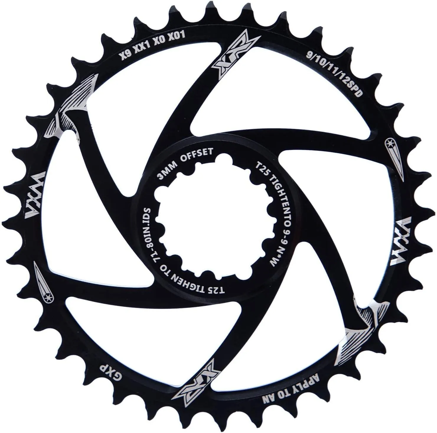 YBEKI Narrow-Wide Chainring 30T-38T - CNC 7075-T6 Aluminum MTB Chainwheel for SRAM GXP/XX1/X01 (3mm/6mm Offset) | Eagle Tooth Design | Ultra-Light 60-80g | Hard Anodized Black