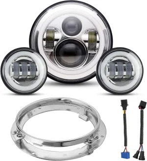YEEGO DIRECT 7 inch Motorcycle LED Headlight 4.5 inch Fog Passing Lights Compatible with Road King Ultra Classic Electra Street Glide Tri Cvo Heritage Softail Slim Deluxe Fatboy, DOT Approved (Silver)
