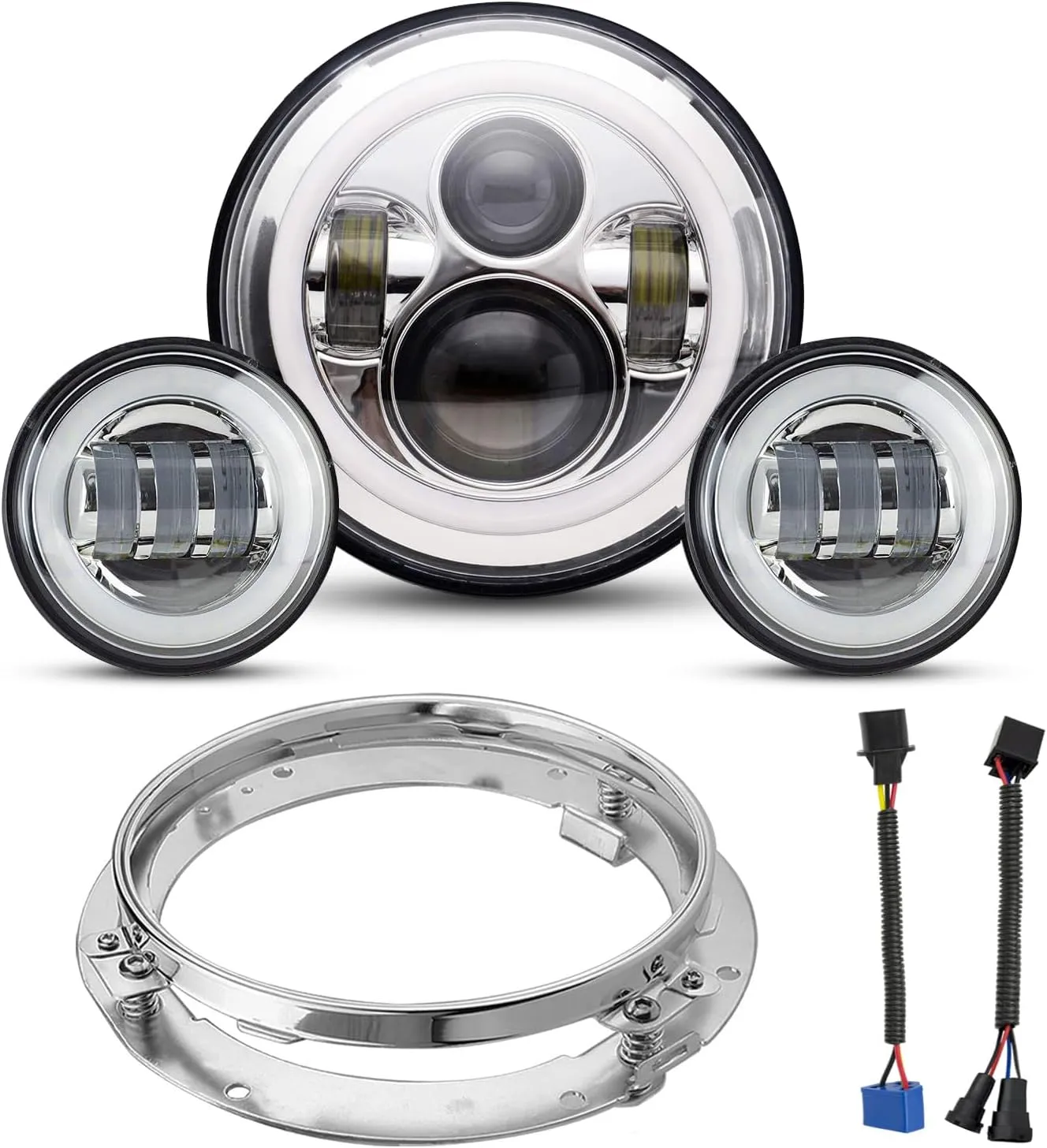 YEEGO DIRECT 7 inch Motorcycle LED Headlight 4.5 inch Fog Passing Lights Compatible with Road King Ultra Classic Electra Street Glide Tri Cvo Heritage Softail Slim Deluxe Fatboy, DOT Approved (Silver)
