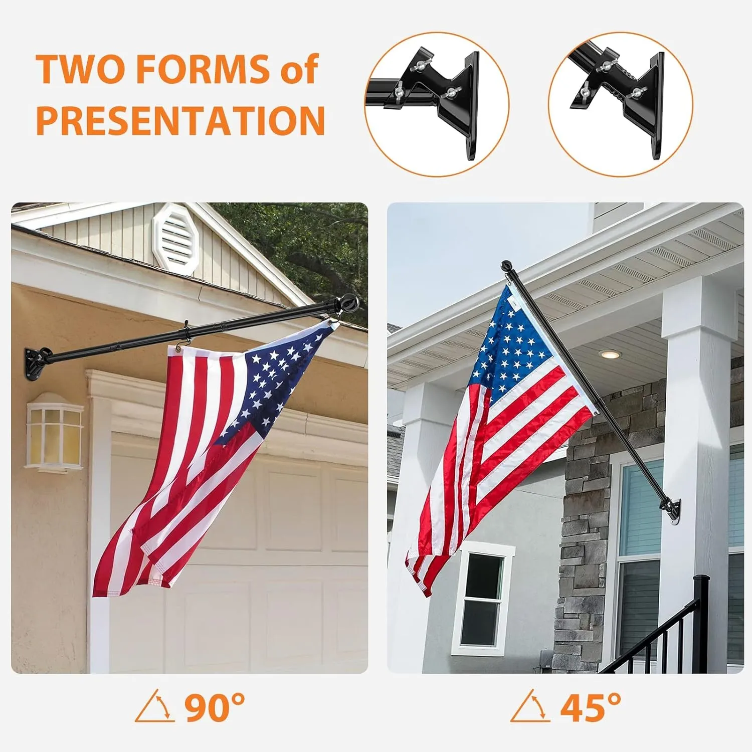 YeYeBest Flag Pole, 6 FT-2PACK Flag Pole Kit for House, 2 No-Tangle Rings Clips, Flag Holder Bracket, Stainless Steel, Black
