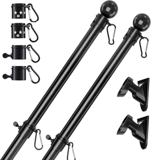 YeYeBest Flag Pole, 6 FT-2PACK Flag Pole Kit for House, 2 No-Tangle Rings Clips, Flag Holder Bracket, Stainless Steel, Black