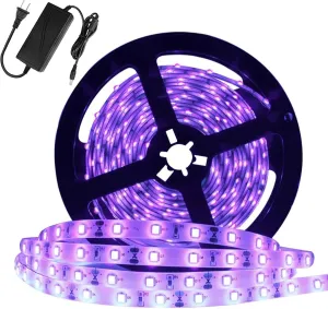 YGS-Tech Super Bright 60 Watts UV Black Light LED Strip, 16.4FT/5M 3528 300LEDs 395nm-405nm Waterproof IP65 Blacklight Night Fishing implicitly Party with 12V 5A Power Supply