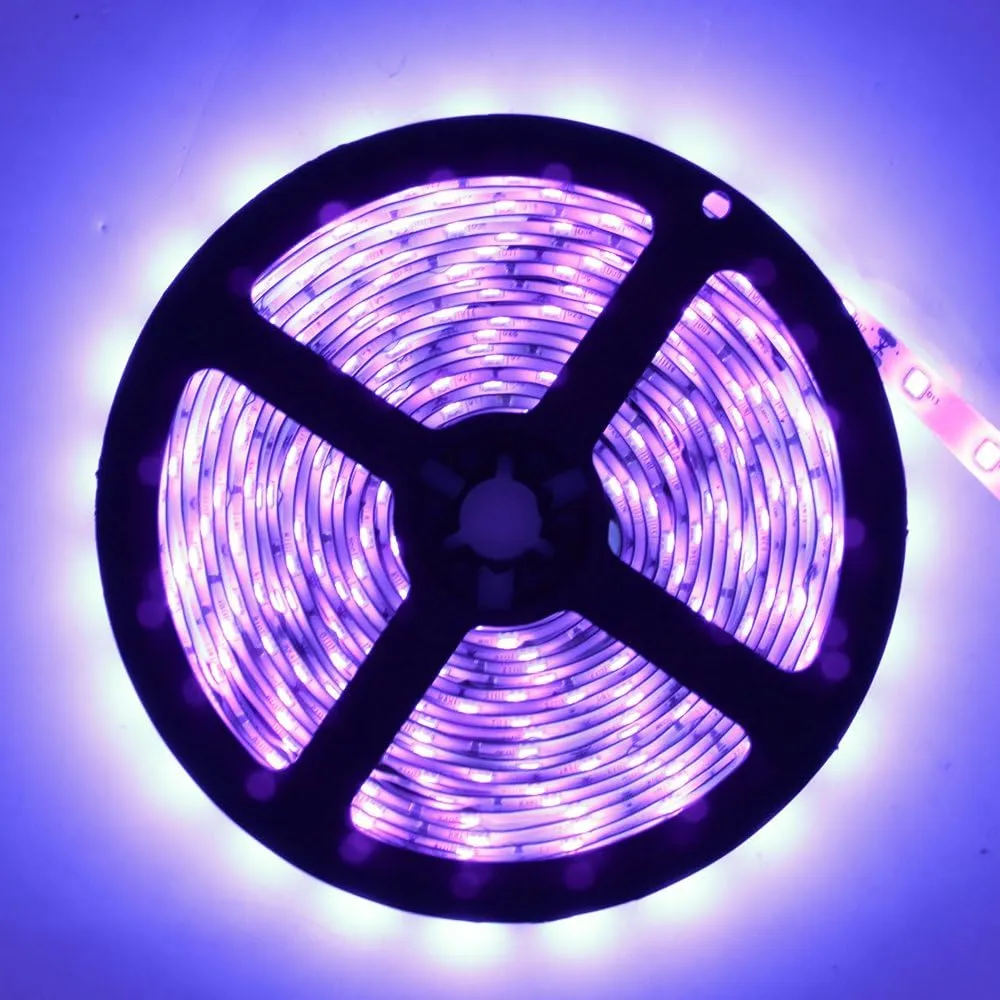 YGS-Tech Super Bright 60 Watts UV Black Light LED Strip, 16.4FT/5M 3528 300LEDs 395nm-405nm Waterproof IP65 Blacklight Night Fishing implicitly Party with 12V 5A Power Supply