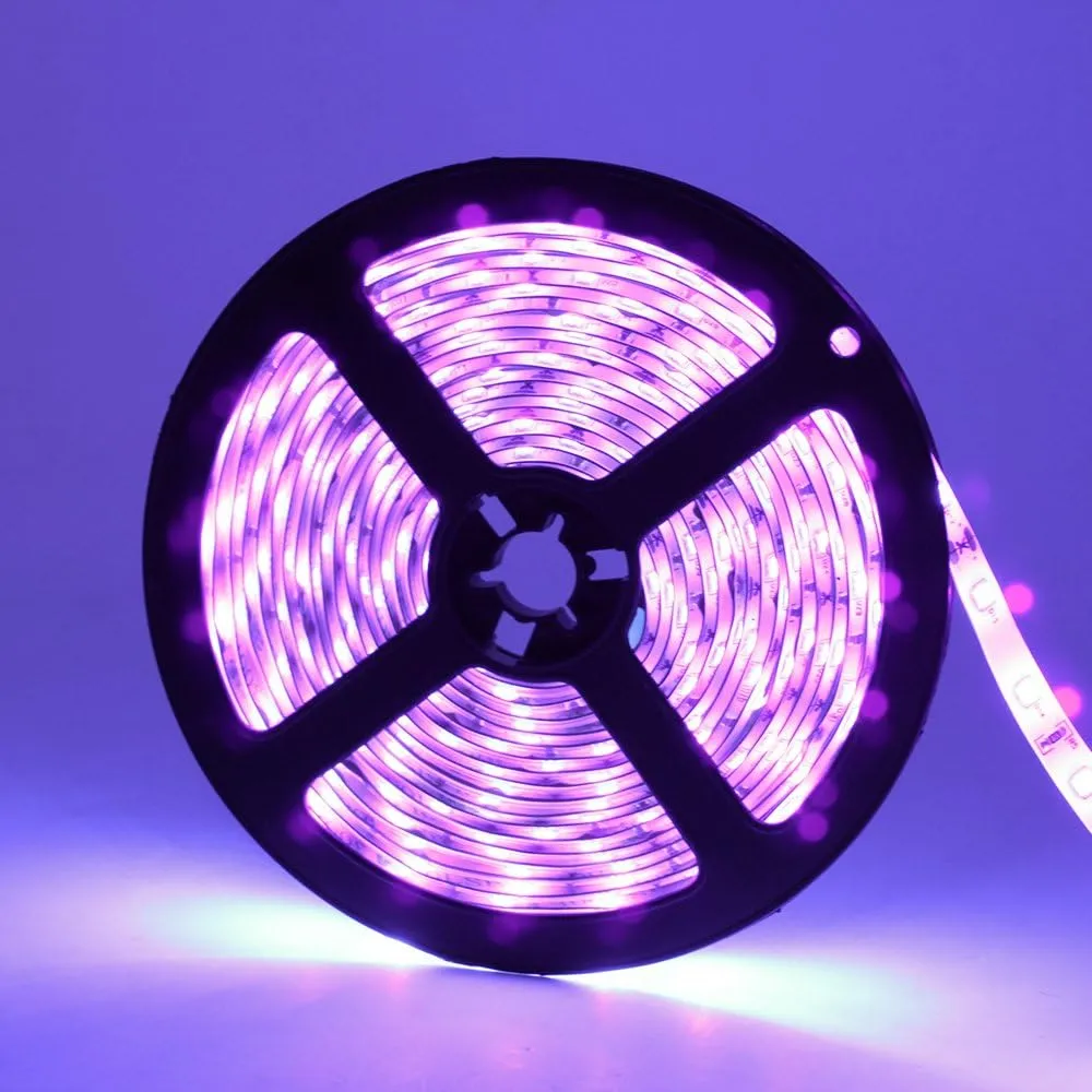 YGS-Tech Super Bright 60 Watts UV Black Light LED Strip, 16.4FT/5M 3528 300LEDs 395nm-405nm Waterproof IP65 Blacklight Night Fishing implicitly Party with 12V 5A Power Supply