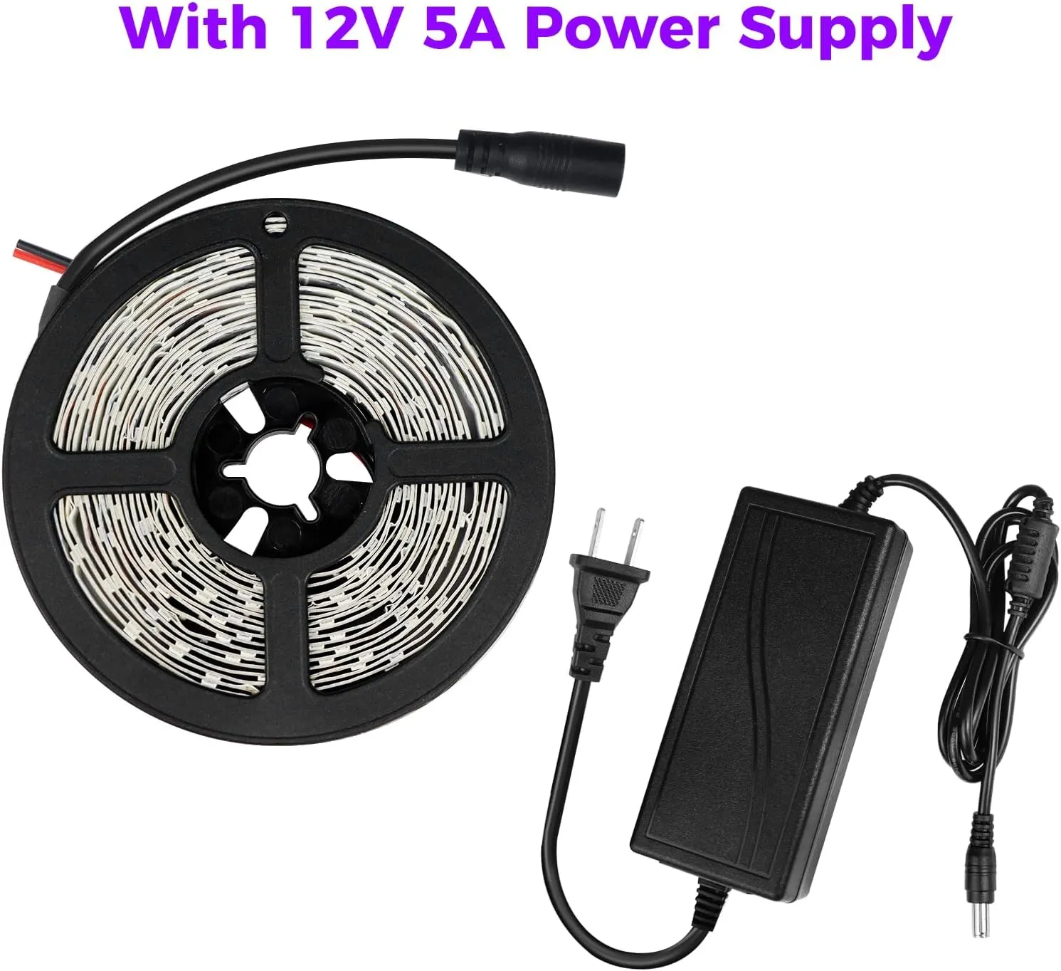 YGS-Tech Super Bright 60 Watts UV Black Light LED Strip, 16.4FT/5M 3528 300LEDs 395nm-405nm Waterproof IP65 Blacklight Night Fishing implicitly Party with 12V 5A Power Supply