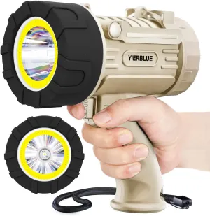YIERBLUE Rechargeable Spotlight Floodlight Combo 1500 Lumen LED, IP67 Waterproof Spot Light COB Flood Light, Impact Resistant Handheld Spotlight with Foldable Stand and Detachable Red Lens