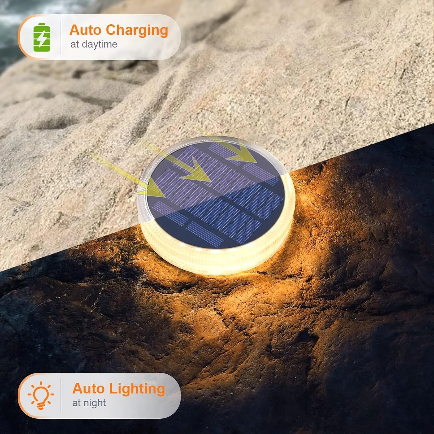 YiLaie LED Solar Deck Lights Outdoor Round Stick on Solar Powered Waterproof, Auto ON/Off Solar Stair Lights for Garden Patio Concrete Pathway Walkway Driveway(4 Pack)