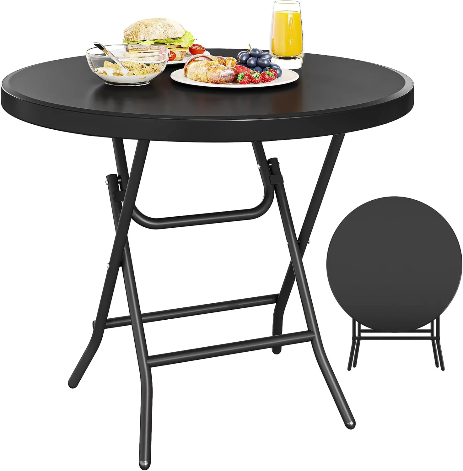 YITAHOME Portable Round Folding Table, 32 Inch Round Table with 1.57" Thick HDPE Tabletop and Strong Metal Frame for Patio, Backyard, Dining Room, Parties and Events, Black