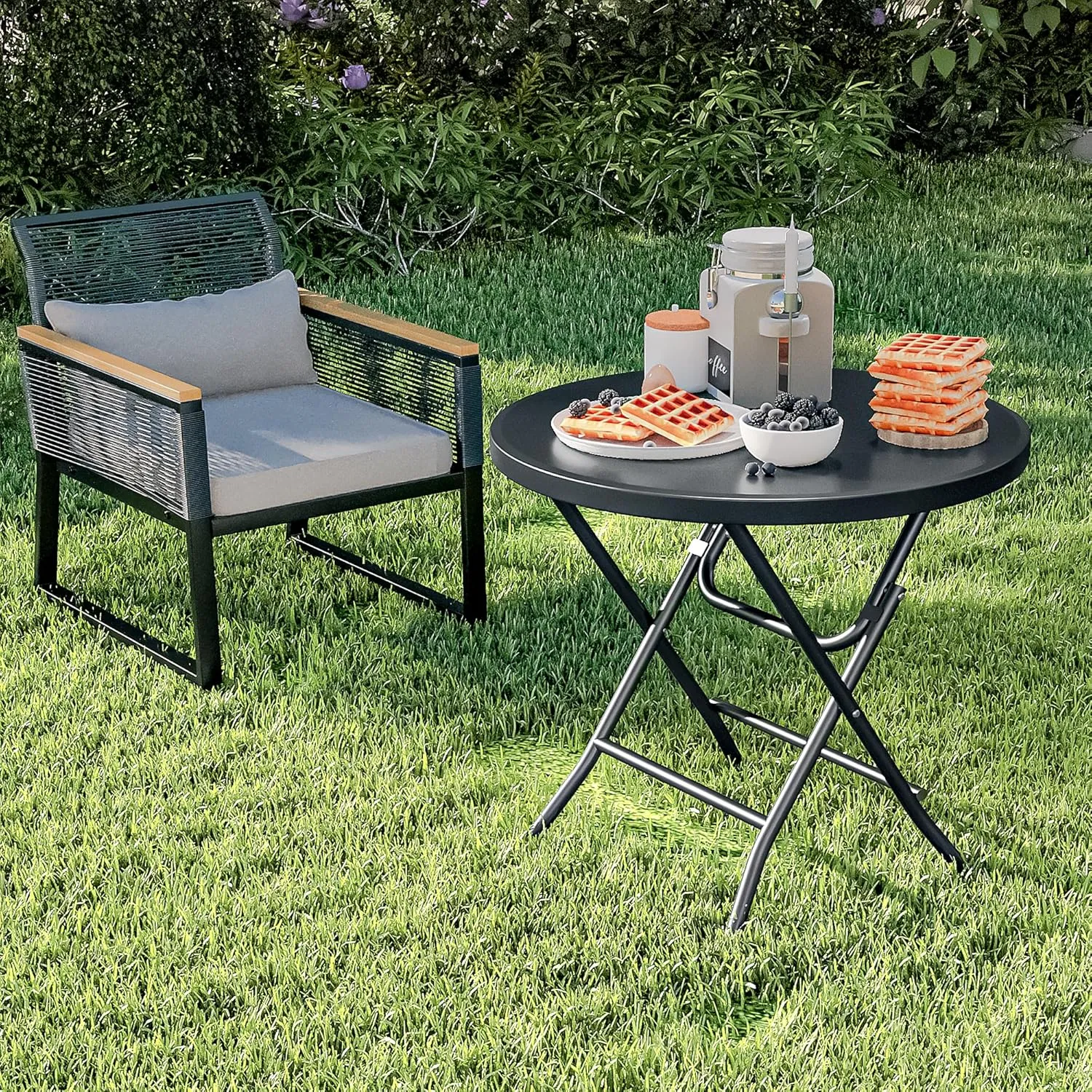 YITAHOME Portable Round Folding Table, 32 Inch Round Table with 1.57" Thick HDPE Tabletop and Strong Metal Frame for Patio, Backyard, Dining Room, Parties and Events, Black