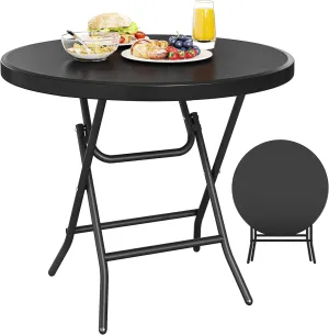 YITAHOME Portable Round Folding Table, 32 Inch Round Table with 1.57" Thick HDPE Tabletop and Strong Metal Frame for Patio, Backyard, Dining Room, Parties and Events, Black