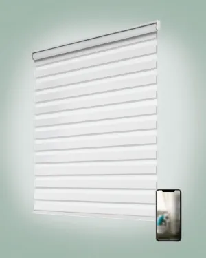 Yoolax Motorized Zebra Blinds, Remote Zebra Shades for Indoor Windows, Motorized Shades with Remote Light Control Horizontal Window Blinds (80% Shading White, 34" x 72")