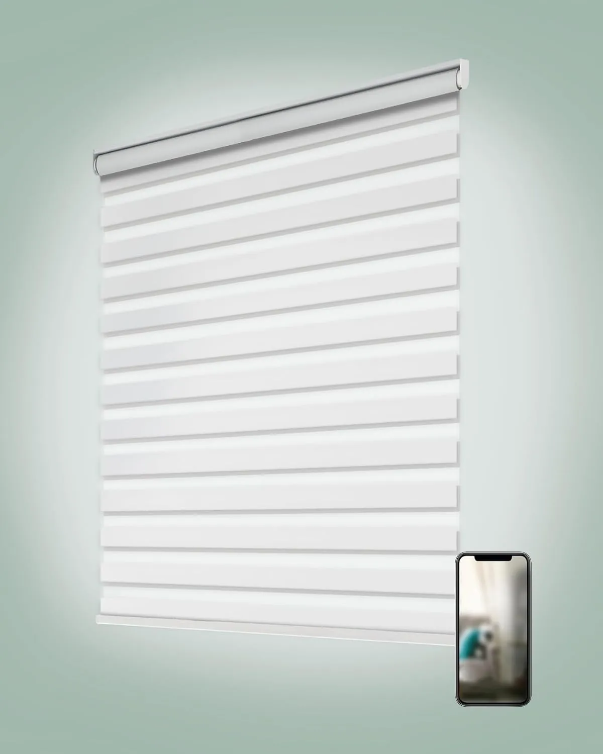 Yoolax Motorized Zebra Blinds, Remote Zebra Shades for Indoor Windows, Motorized Shades with Remote Light Control Horizontal Window Blinds (80% Shading White, 34" x 72")