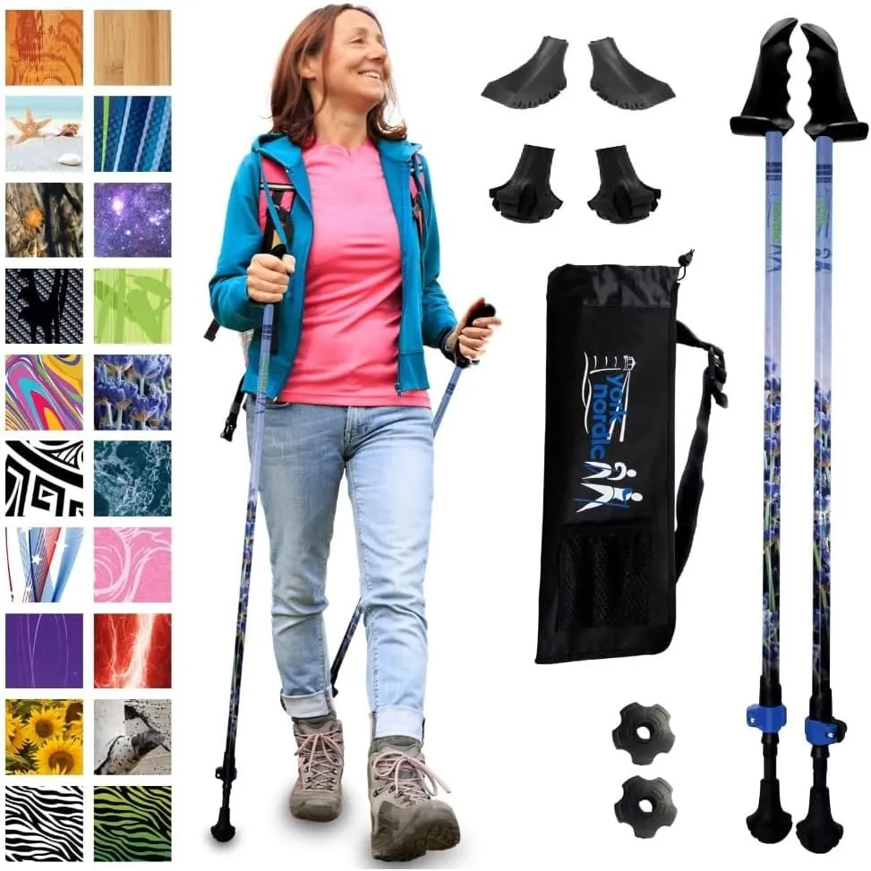 York Nordic Motivator Walking Pole - Lavender and Four Pack Round Wide Hiking Pole Replacement Feet