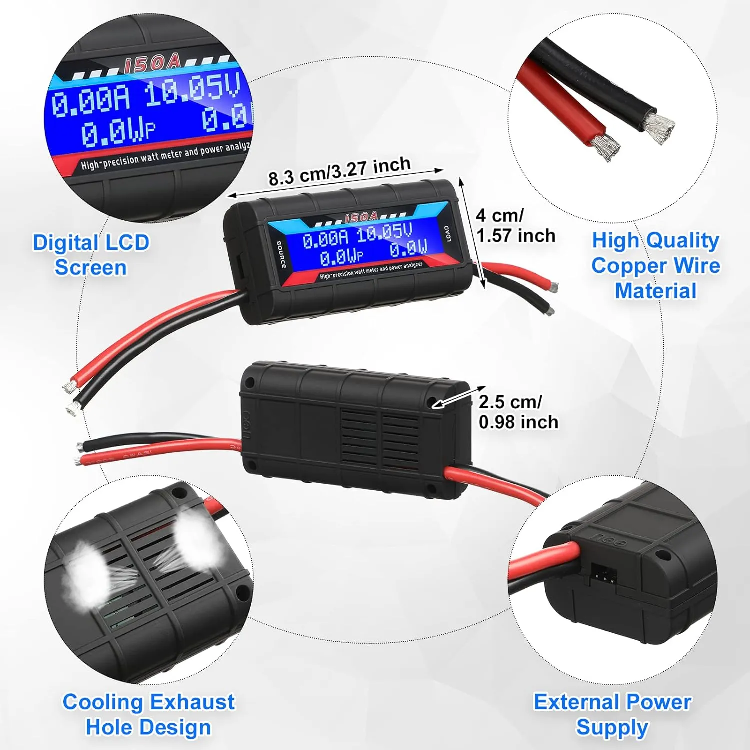 Yunsailing 2 Pcs High Precision Watt Meter Power Analyzer Battery Consumption Performance Monitor with Backlight Digital LCD Screen(9000)