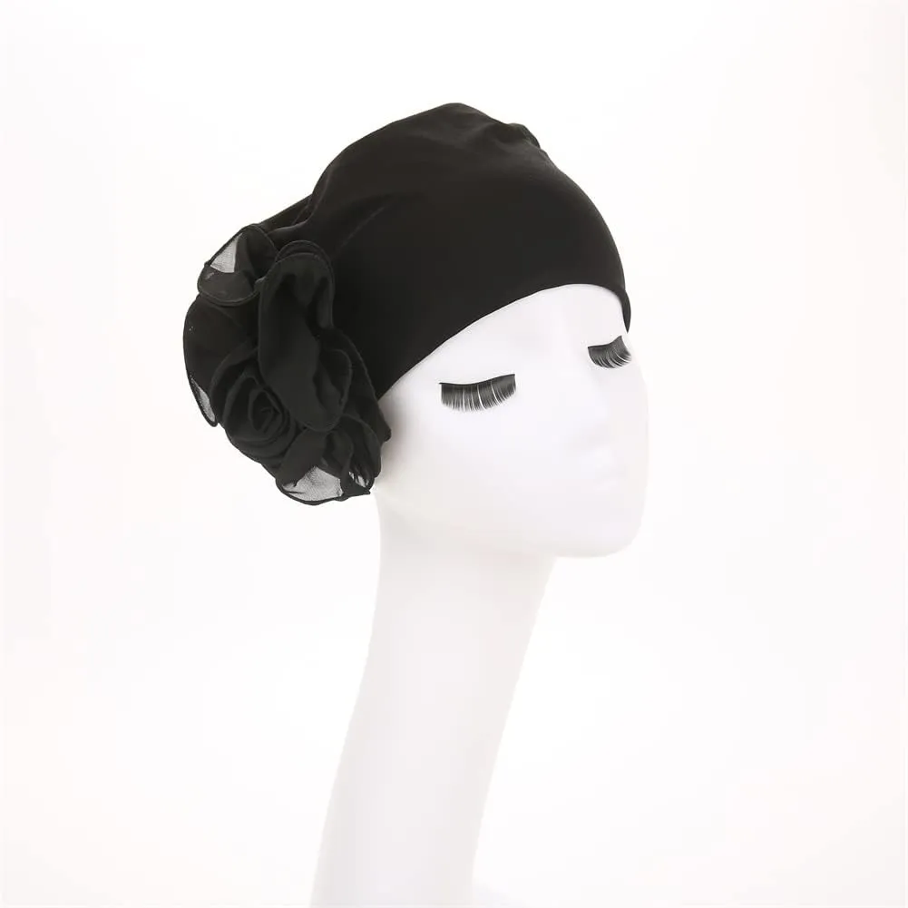YYAOJHAO Chemo Turban Hats for Women - Elastic Flower Beanie Headwrap Caps Solid Color Grate for Cancer Hair Cover