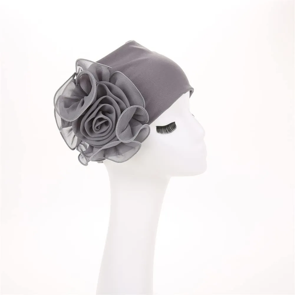 YYAOJHAO Chemo Turban Hats for Women - Elastic Flower Beanie Headwrap Caps Solid Color Grate for Cancer Hair Cover