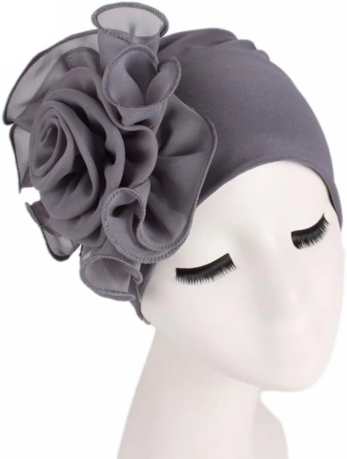 YYAOJHAO Chemo Turban Hats for Women - Elastic Flower Beanie Headwrap Caps Solid Color Grate for Cancer Hair Cover