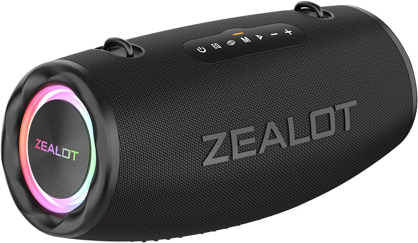 ZEALOT 80W Portable Bluetooth Speaker, Stereo Sound with Deep Bass,IPX6 Waterproof, LED Light, Power Bank,Bluetooth 5.2, Indoor/Outdoor Speaker for Party, Gathering, Pool, Camping,Travel (Black)