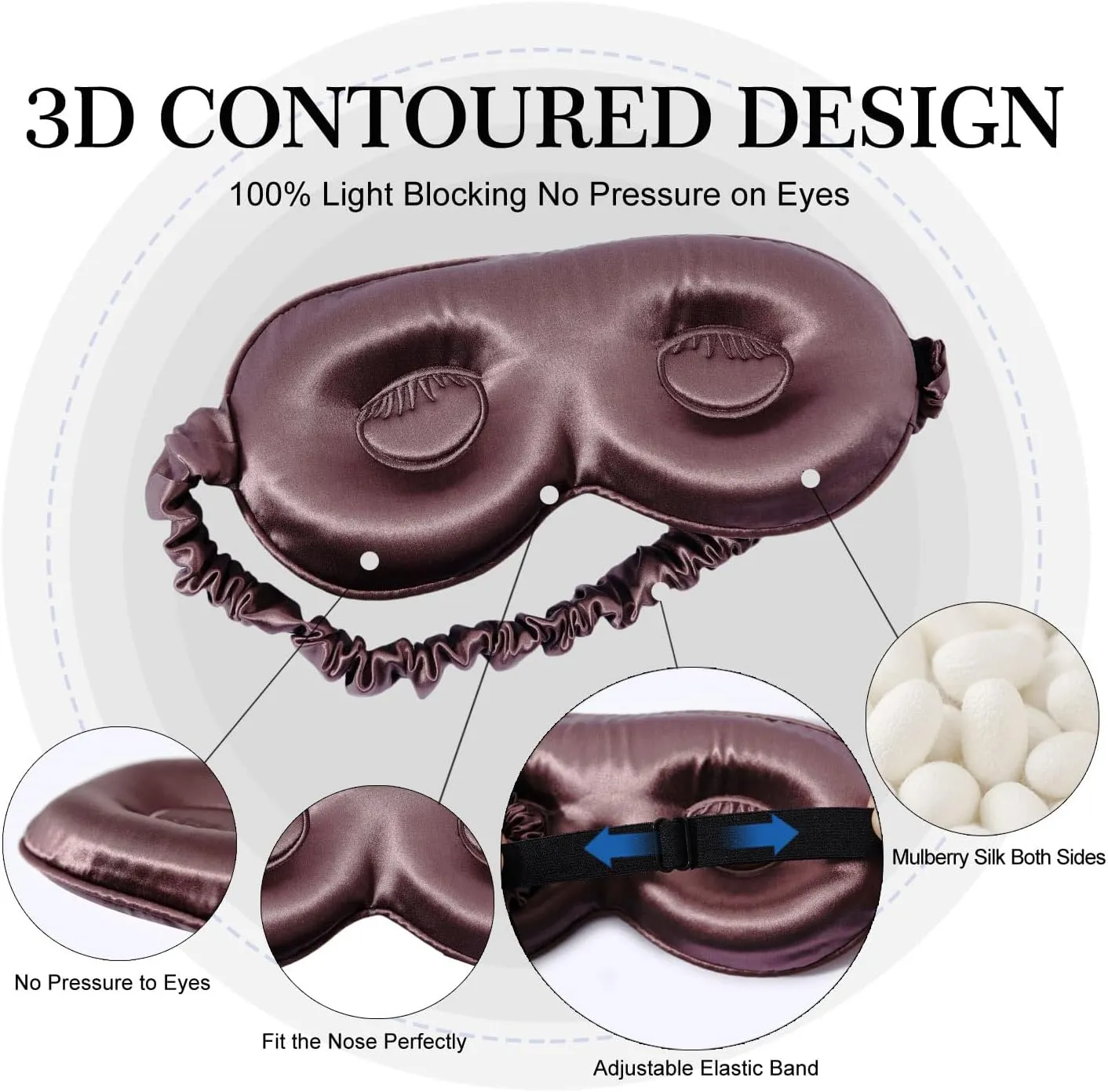 ZIMASILK Adjustable 22 Momme 100% Pure Mulberry Silk Sleep Mask, 3D Contoured Cup Eye Mask for Sleeping, Super Soft Breathable Blindfold, Perfectly Blocks Light for Sleeping. (Gray Purple)