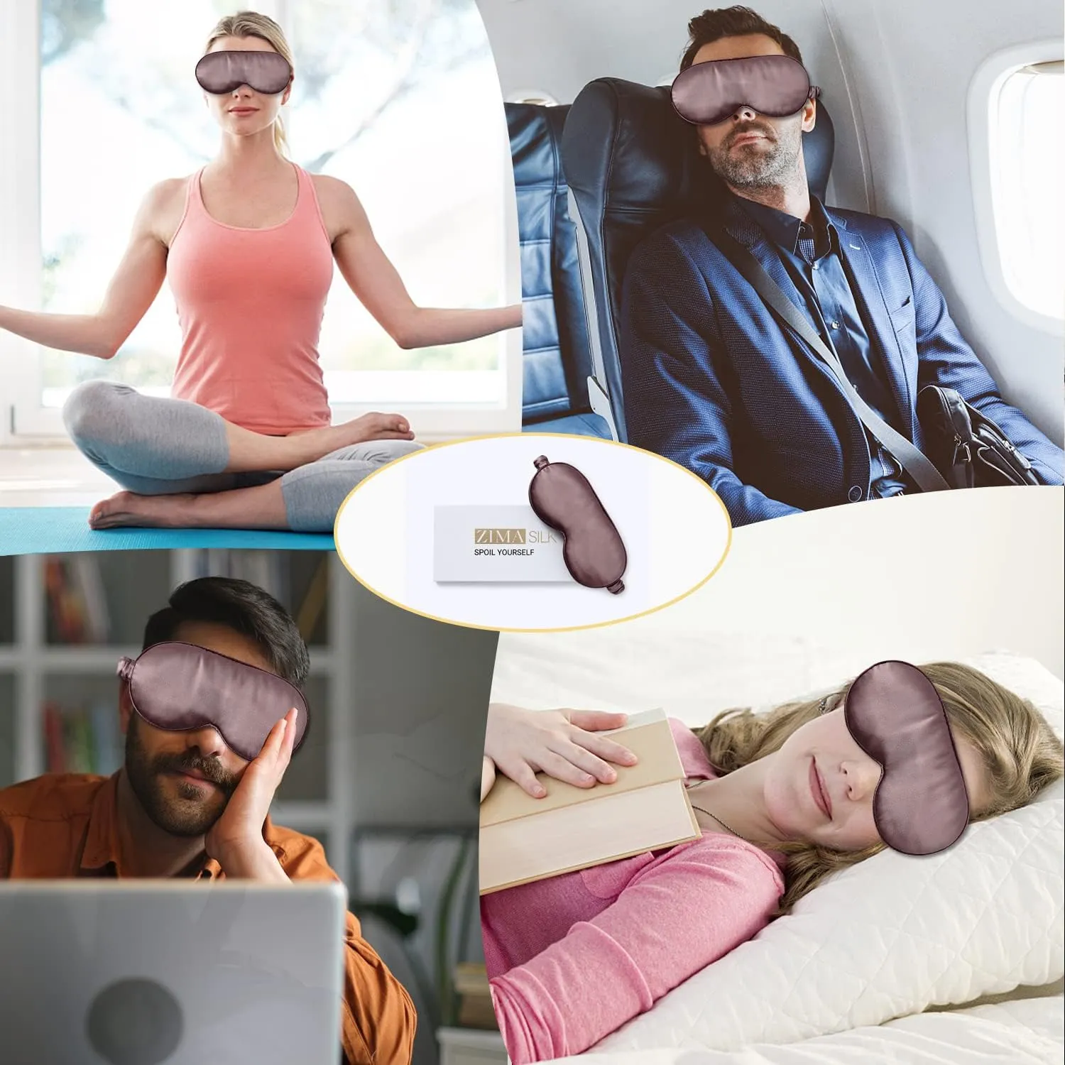 ZIMASILK Adjustable 22 Momme 100% Pure Mulberry Silk Sleep Mask, 3D Contoured Cup Eye Mask for Sleeping, Super Soft Breathable Blindfold, Perfectly Blocks Light for Sleeping. (Gray Purple)