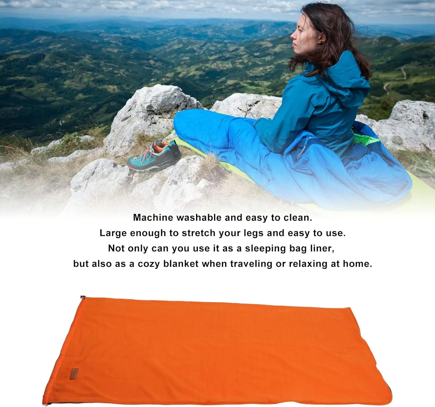 Zipper Fleece Sleeping Bag Liner Super Thick Soft Camping Travel Backpacking Jewel Blue 90 Inches Long for Outdoor Adventures
