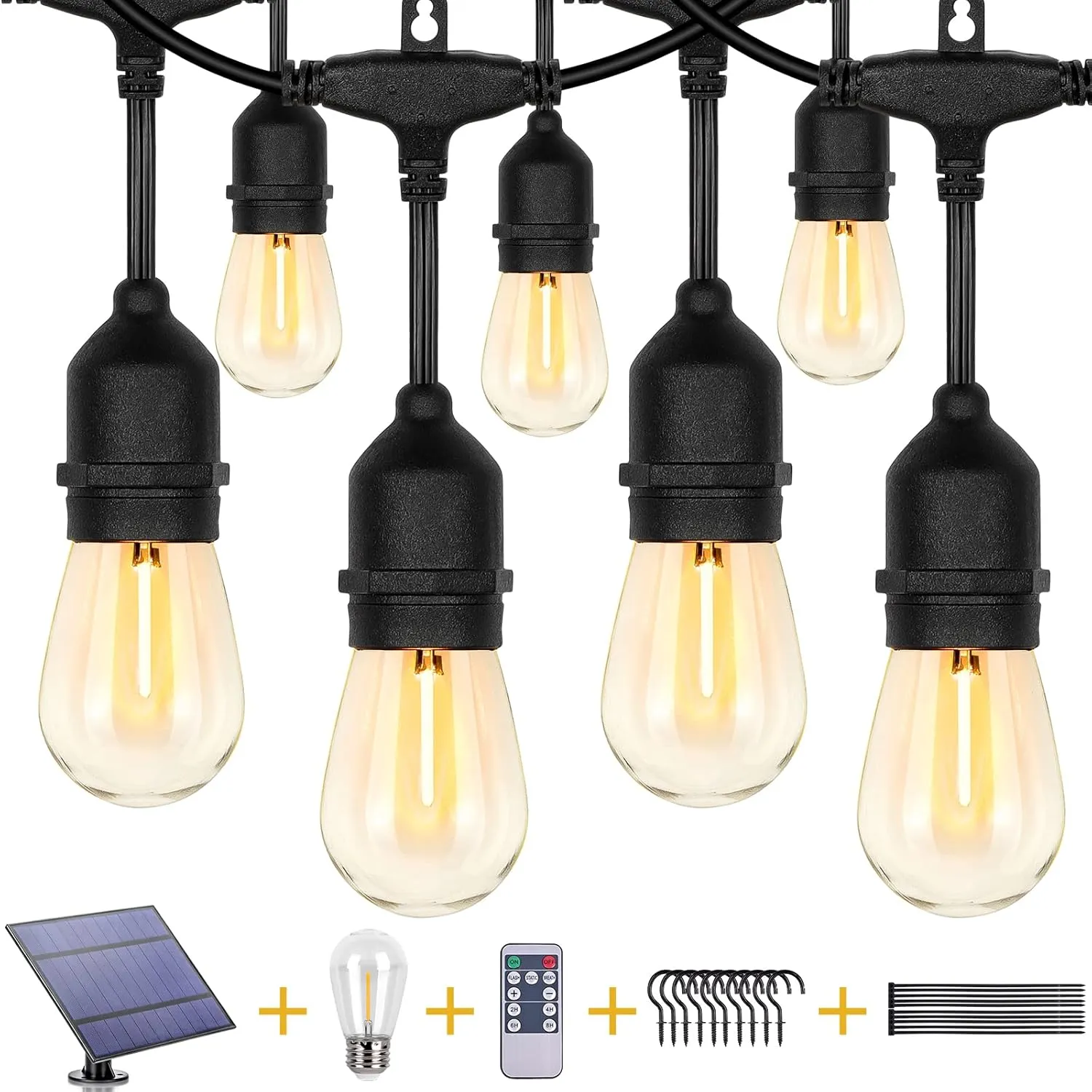ZJOJO 50FT Solar String Lights - Outdoor Waterproof with 16 Plastic Shatterproof Bulbs, IP65 Grade LED Patio Lights with Solar Power & USB Port