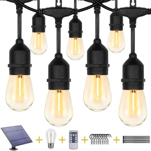 ZJOJO 50FT Solar String Lights - Outdoor Waterproof with 16 Plastic Shatterproof Bulbs, IP65 Grade LED Patio Lights with Solar Power & USB Port