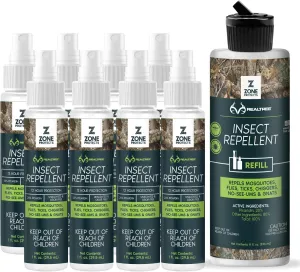Zone Realtree Insect Repellent with Picaridin; Outfitter's Special Bundle; Eight 1oz Spray Bottles Plus an 8oz Refill; 12-hr Protection Against Ticks, Mosquitoes and Chiggers