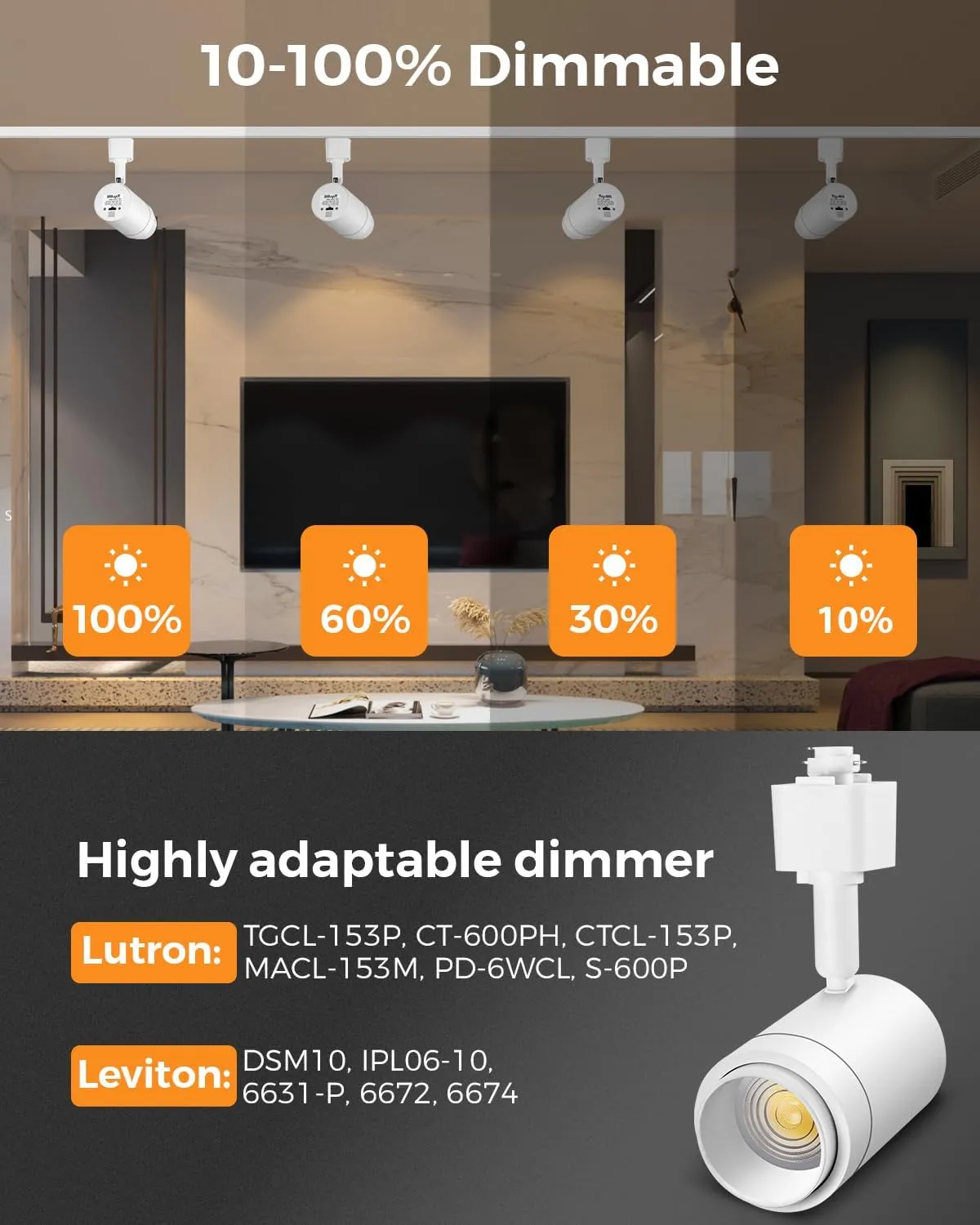 Zoomable H Track Lighting Heads H Type Track Light Heads Dimmable LED Track Lighting Fixtures Ceiling Spot Light, H Style Track Heads for H Track Lighting Rails - White CRI90 12W 12 Pack 3000K