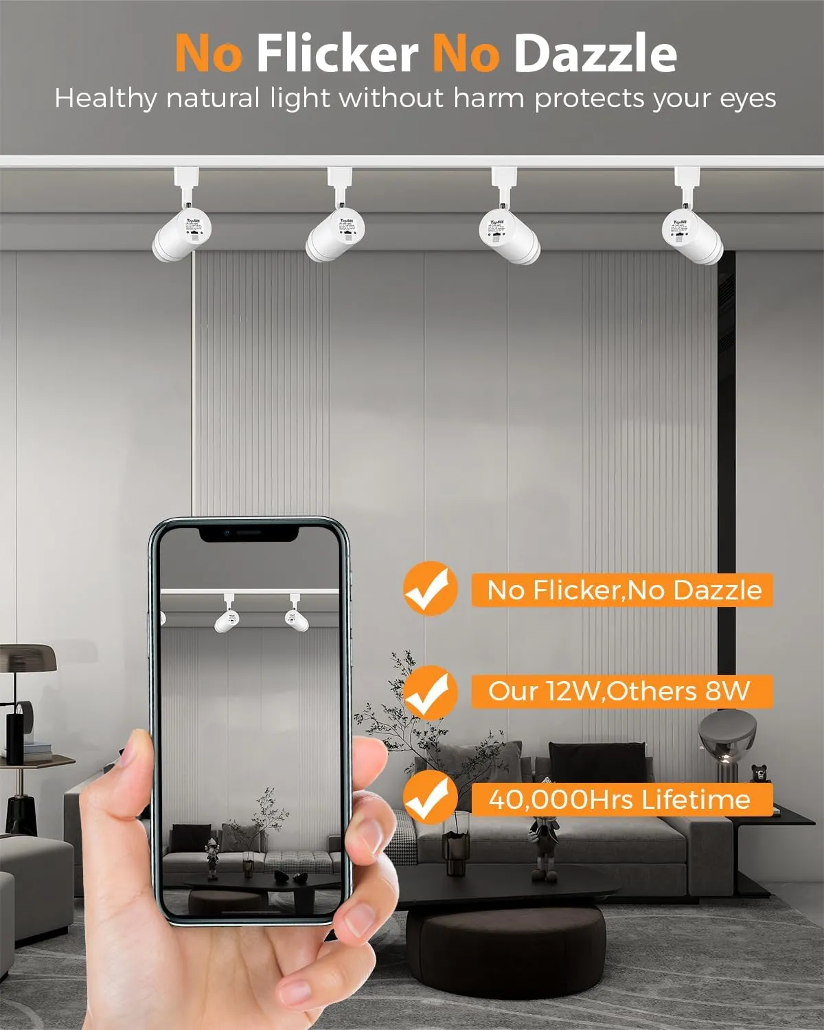 Zoomable H Track Lighting Heads H Type Track Light Heads Dimmable LED Track Lighting Fixtures Ceiling Spot Light, H Style Track Heads for H Track Lighting Rails - White CRI90 12W 12 Pack 3000K