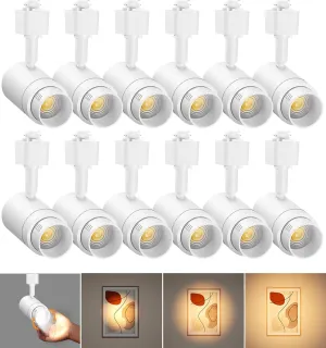 Zoomable H Track Lighting Heads H Type Track Light Heads Dimmable LED Track Lighting Fixtures Ceiling Spot Light, H Style Track Heads for H Track Lighting Rails - White CRI90 12W 12 Pack 3000K