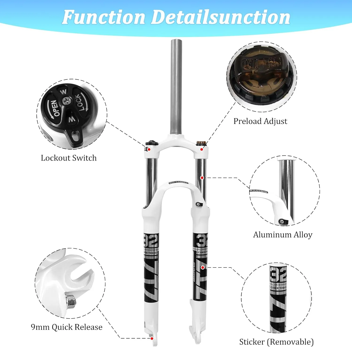 ZTZ 26"/27.5"/29" MTB Suspension Fork,100mm Travel, 9mm QR,100mm Spacing Hub,28.6mm Straight Tube,Crown Lockout,Aluminum Alloy Shock Absorber XC Mountain Bike Front Fork
