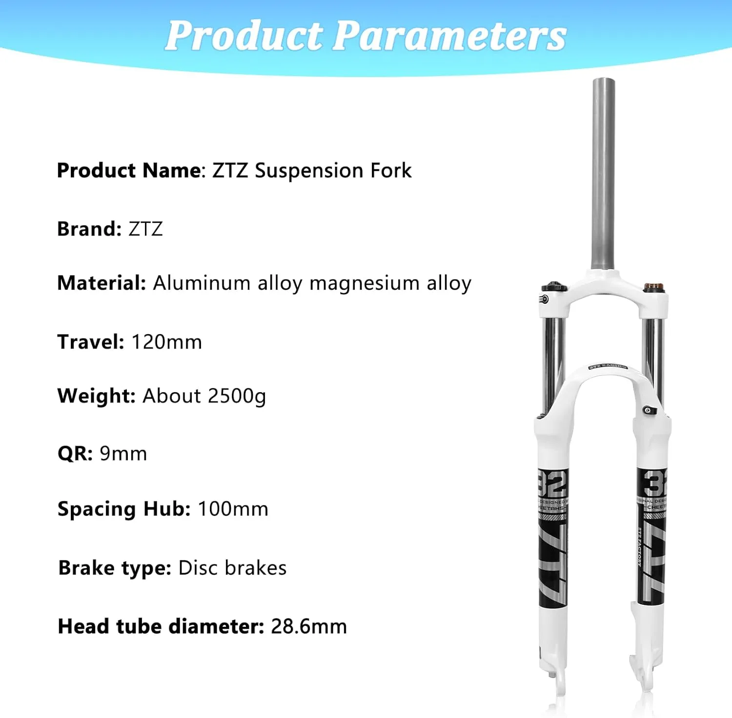 ZTZ 26"/27.5"/29" MTB Suspension Fork,100mm Travel, 9mm QR,100mm Spacing Hub,28.6mm Straight Tube,Crown Lockout,Aluminum Alloy Shock Absorber XC Mountain Bike Front Fork