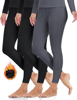 ZUTY 3 Pack Thermal Long Johns Fleece Lined Leggings for Women Underwear Tights Warm Winter Base Layer Pants